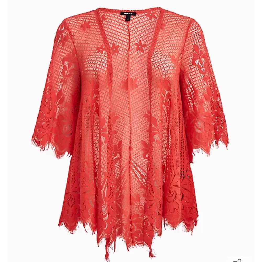 Torrid size 2 coral orange lace kimono cover up boho vintage 1970s